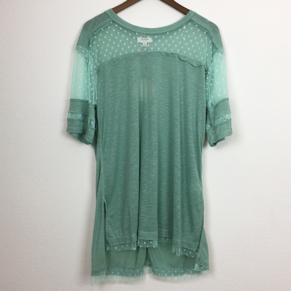 🍁Umgee | Dusty Mint Mesh Polka Dot Tunic